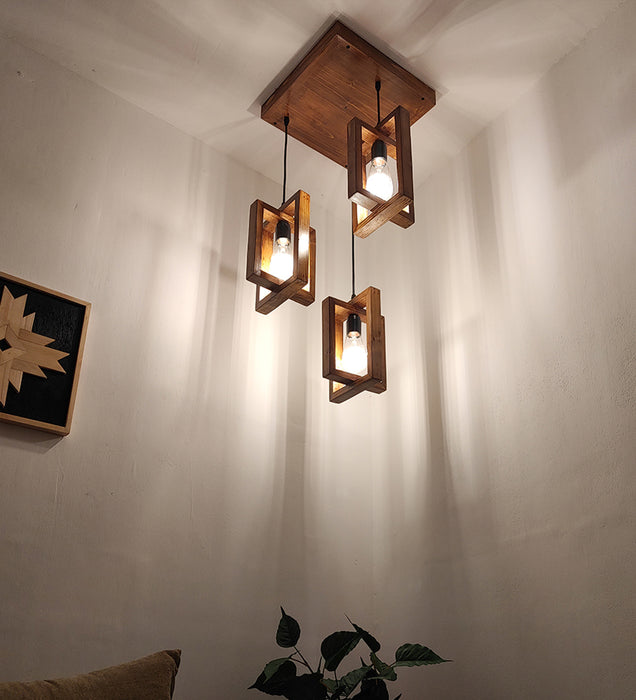 Gyro Brown Wooden Cluster Hanging Lamp