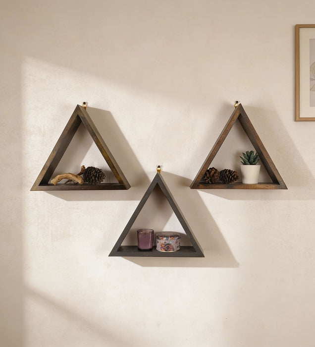HENRY III Triangular Set of 3 Wooden Wall Shelves