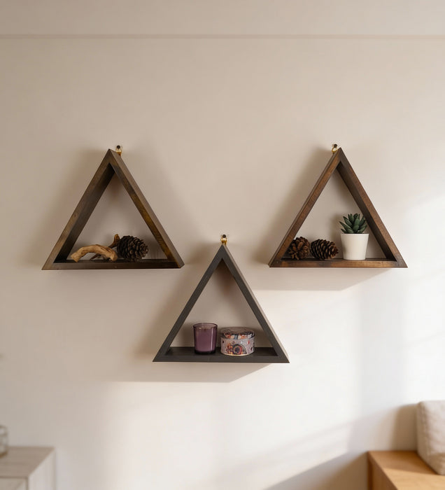 HENRY III Triangular Set of 3 Wooden Wall Shelves