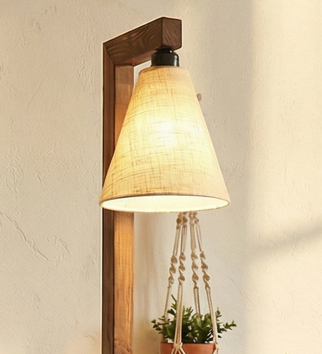 Henry Wooden Floor Lamp with Brown Base and Jute Fabric Lampshade