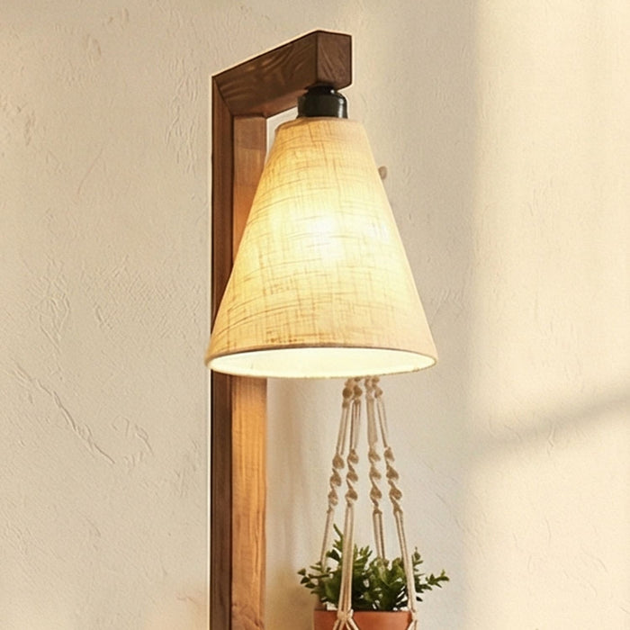 Henry Wooden Floor Lamp with Brown Base and Jute Fabric Lampshade