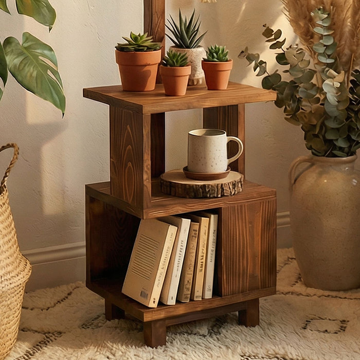 Henry Wooden Floor Lamp with Brown Base and Jute Fabric Lampshade