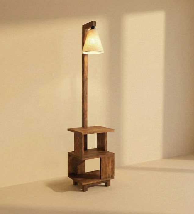 Henry Wooden Floor Lamp with Brown Base and Jute Fabric Lampshade