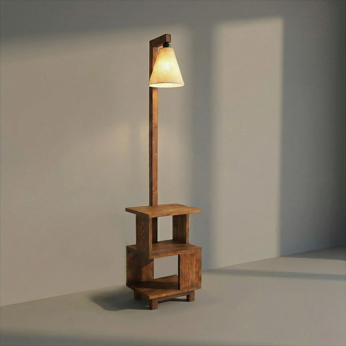 Henry Wooden Floor Lamp with Brown Base and Jute Fabric Lampshade