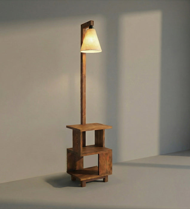 Henry Wooden Floor Lamp with Brown Base and Jute Fabric Lampshade