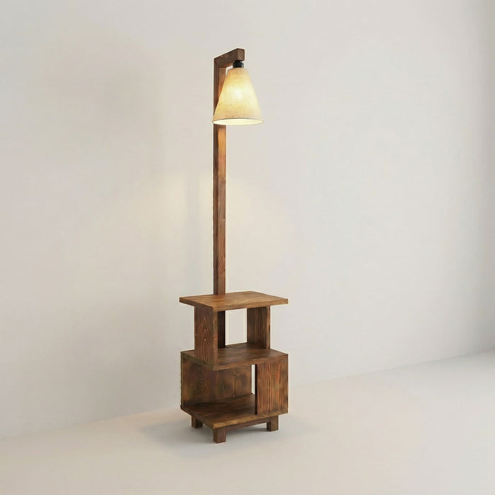 Henry Wooden Floor Lamp with Brown Base and Jute Fabric Lampshade