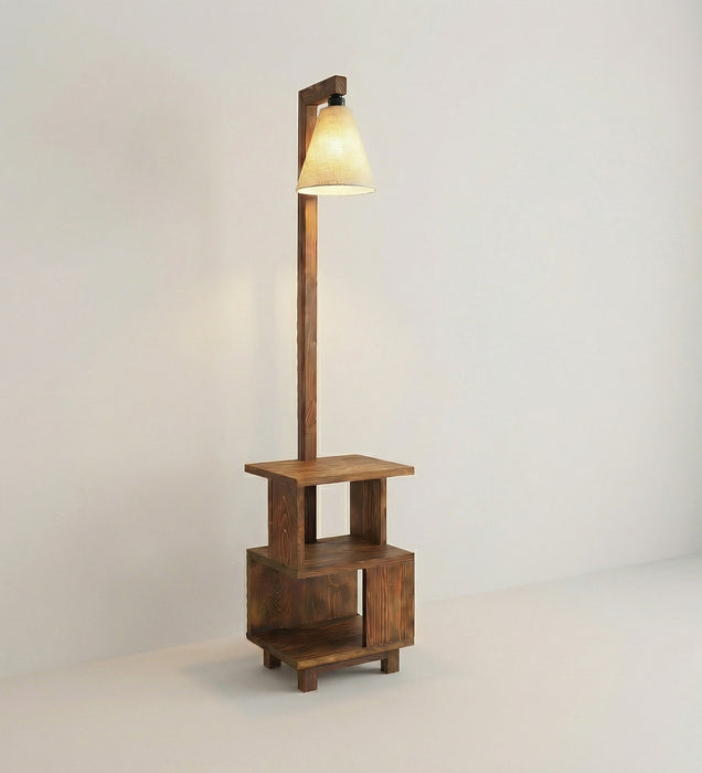 Henry Wooden Floor Lamp with Brown Base and Jute Fabric Lampshade