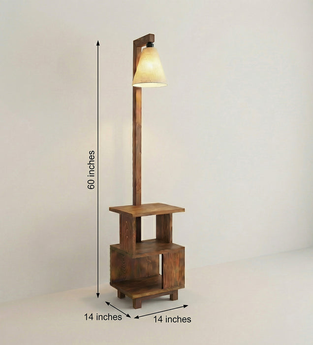 Henry Wooden Floor Lamp with Brown Base and Jute Fabric Lampshade