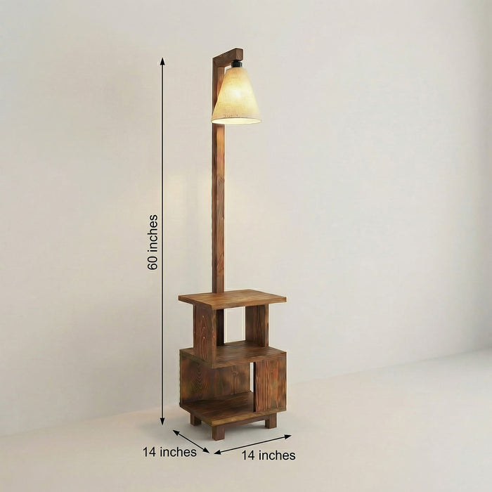 Henry Wooden Floor Lamp with Brown Base and Jute Fabric Lampshade