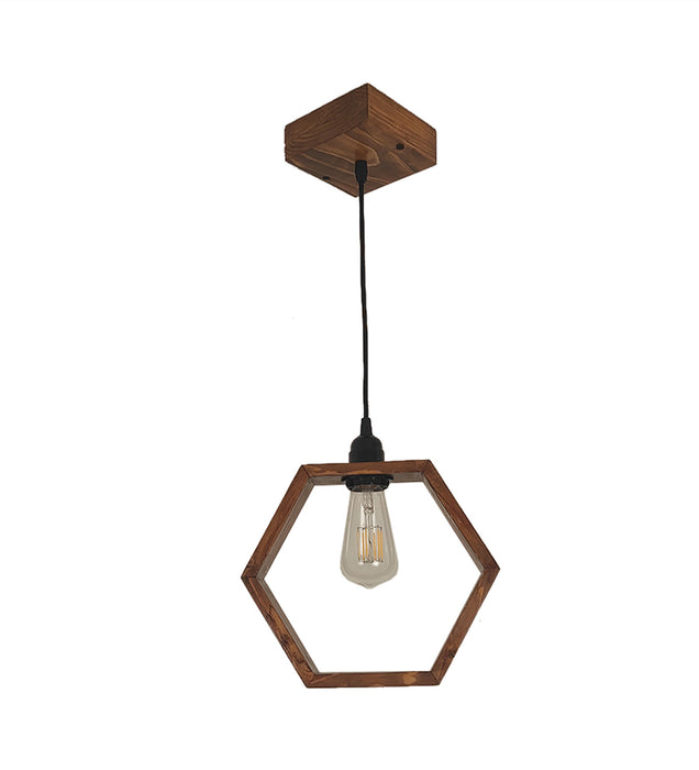 Hex Brown Wooden Single Hanging Lamp