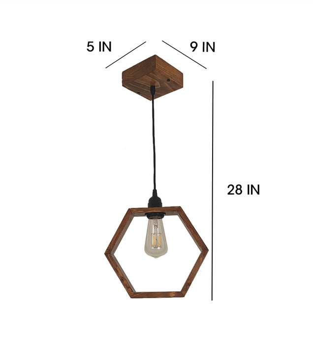 Hex Brown Wooden Single Hanging Lamp