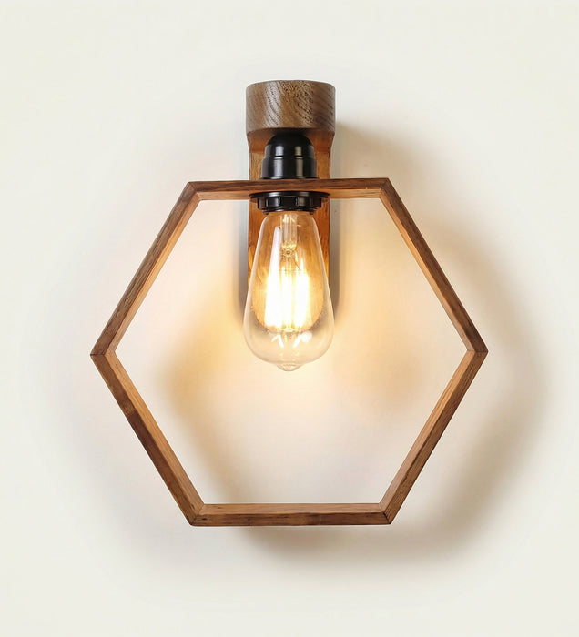 Hex Brown Wooden Wall Light