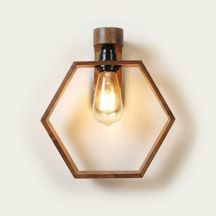 Hex Brown Wooden Wall Light