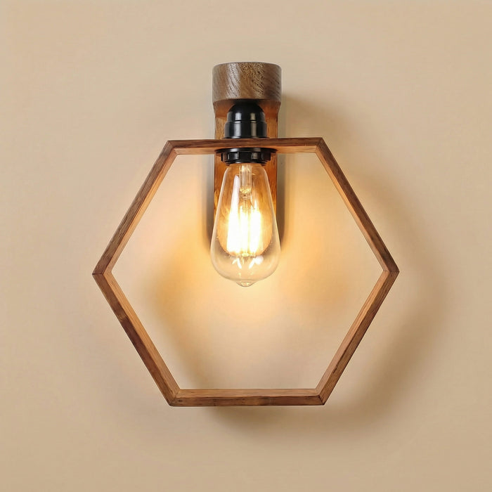Hex Brown Wooden Wall Light