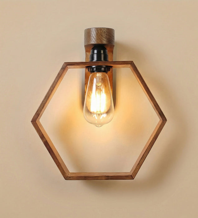 Hex Brown Wooden Wall Light