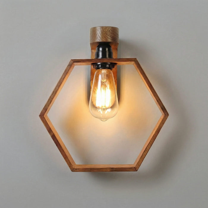 Hex Brown Wooden Wall Light