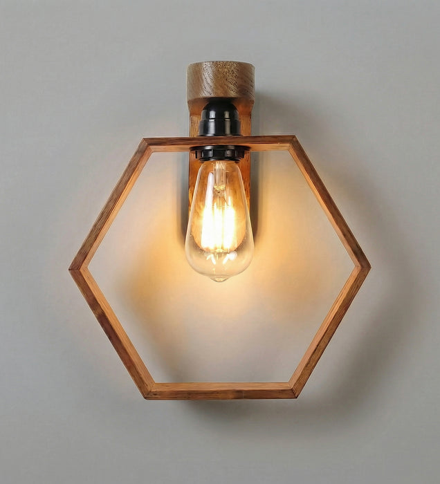 Hex Brown Wooden Wall Light