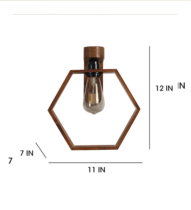 Hex Brown Wooden Wall Light