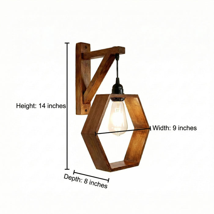 Hex L Brown Wooden Wall Light