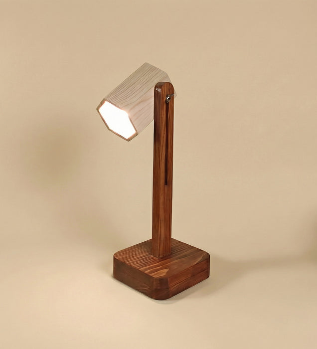 Hexspot Brown Wooden Table Lamp with Beige Wooden Lampshade