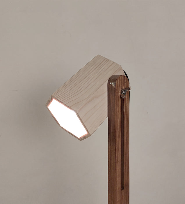 Hexspot Brown Wooden Table Lamp with Beige Wooden Lampshade