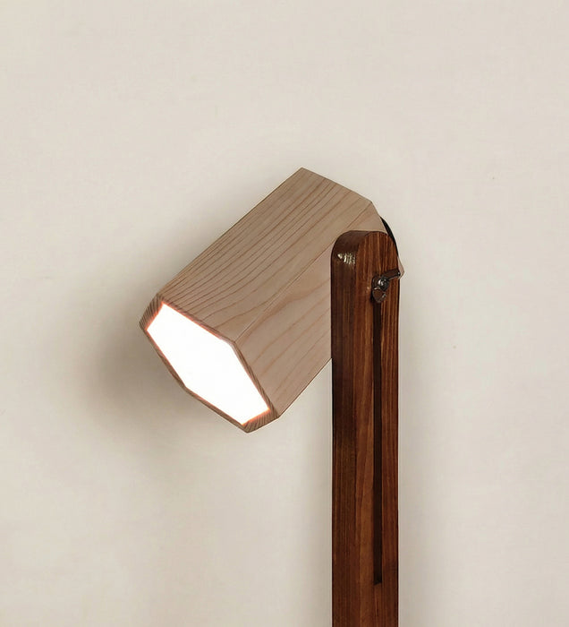 Hexspot Brown Wooden Table Lamp with Beige Wooden Lampshade