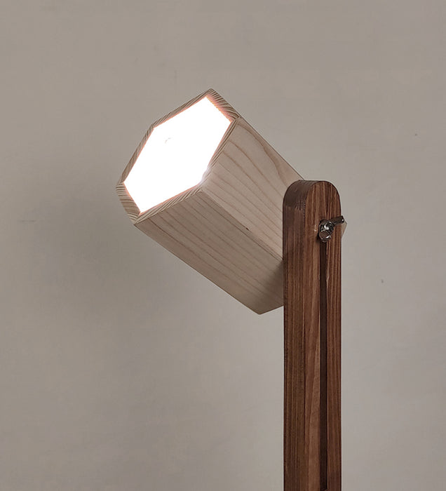 Hexspot Brown Wooden Table Lamp with Beige Wooden Lampshade