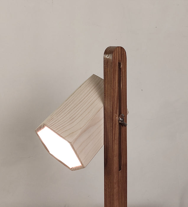 Hexspot Brown Wooden Table Lamp with Beige Wooden Lampshade