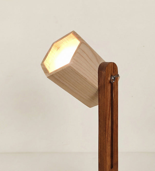 Hexspot Brown Wooden Table Lamp with Beige Wooden Lampshade