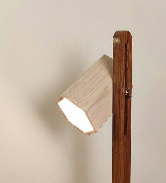 Hexspot Brown Wooden Table Lamp with Beige Wooden Lampshade