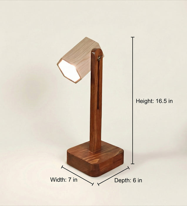 Hexspot Brown Wooden Table Lamp with Beige Wooden Lampshade