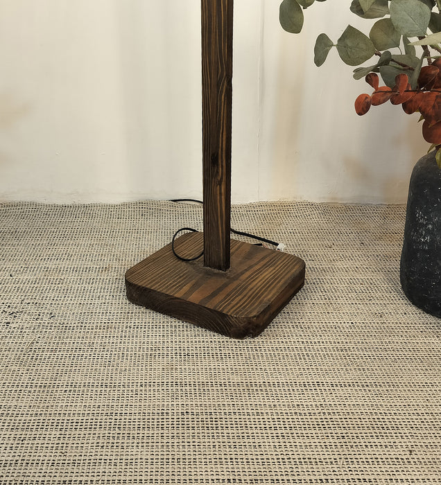 HexSpot Wooden Floor Lamp with Brown Base and Beige Wooden Lampshade