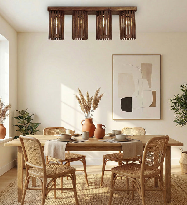 Hexa Brown Wooden 4 Series Ceiling Lamp