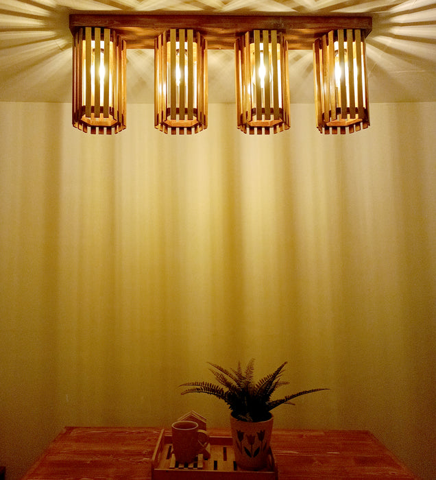 Hexa Brown Wooden 4 Series Ceiling Lamp
