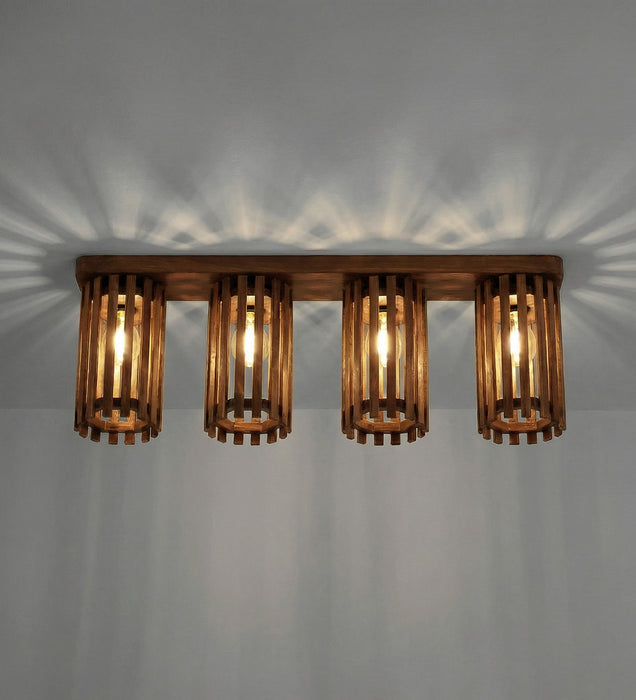 Hexa Brown Wooden 4 Series Ceiling Lamp