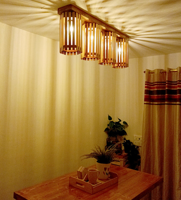 Hexa Brown Wooden 4 Series Ceiling Lamp