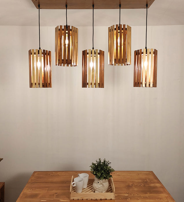Hexar Brown Wooden 5 Series Hanging Lamp
