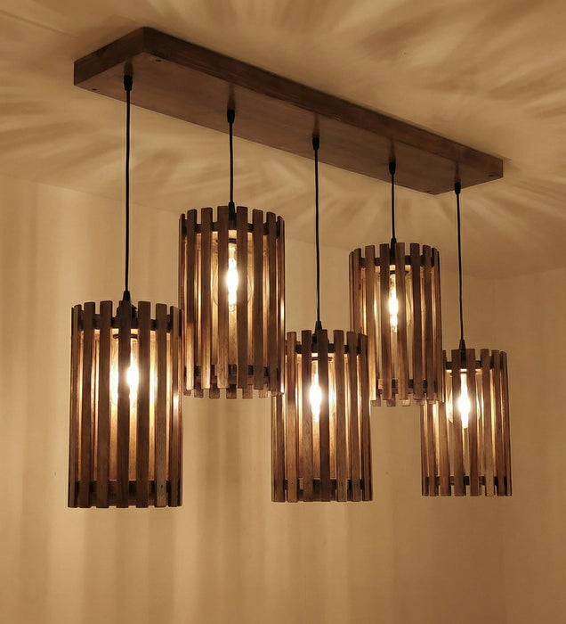 Hexar Brown Wooden 5 Series Hanging Lamp