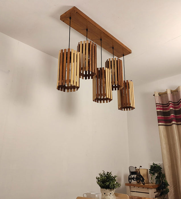 Hexar Brown Wooden 5 Series Hanging Lamp