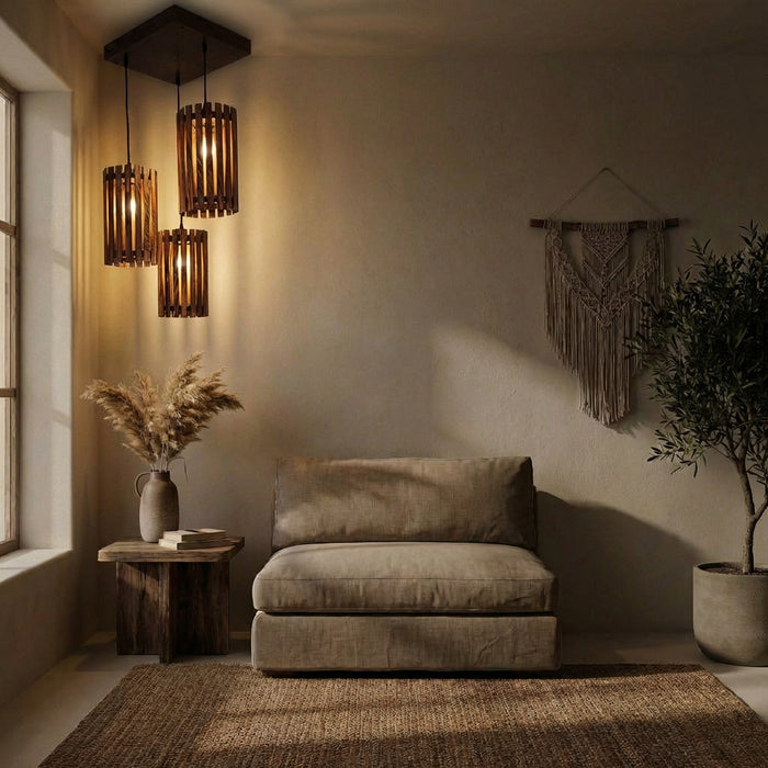 Hexa Beige & Brown Cluster Hanging Lamp