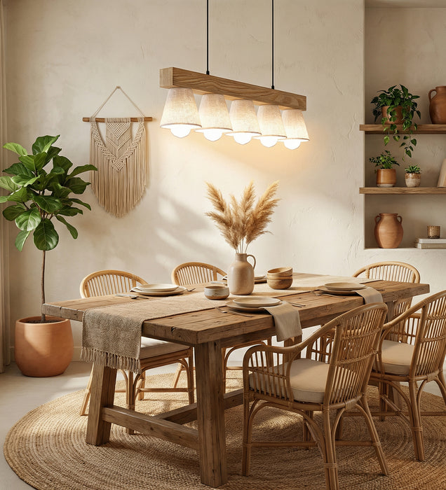 Hexa Brown Series Hanging Lamp with Beige Fabric Lampshades