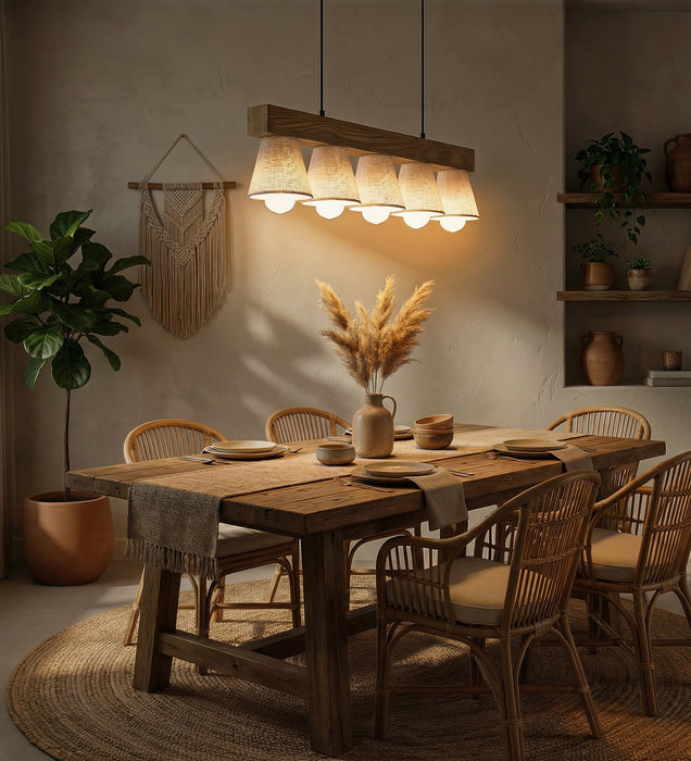 Hexa Brown Series Hanging Lamp with Beige Fabric Lampshades