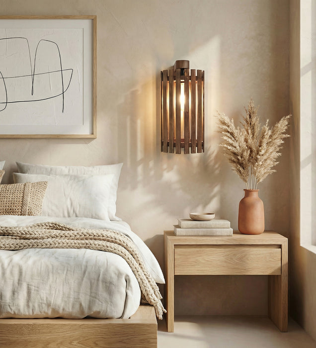 Hexa Brown Wooden Wall Light