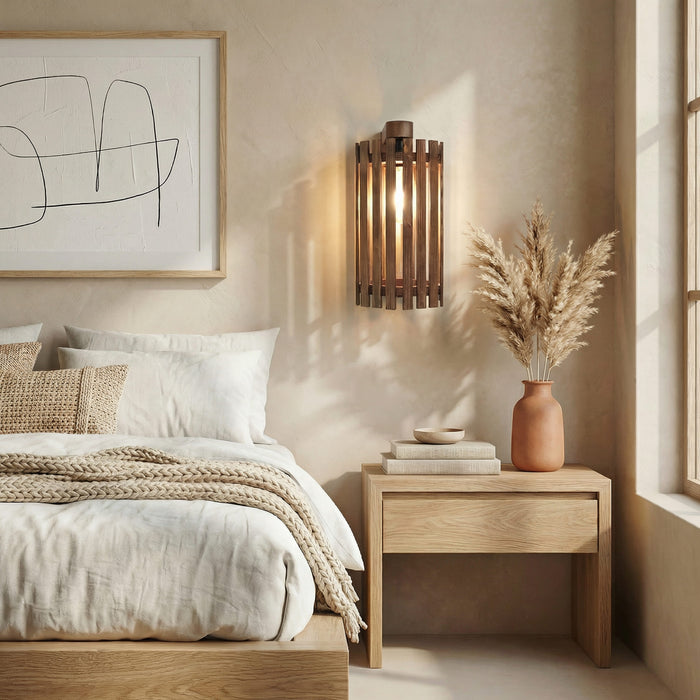 Hexa Brown Wooden Wall Light