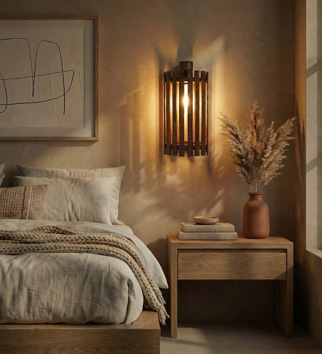 Hexa Brown Wooden Wall Light