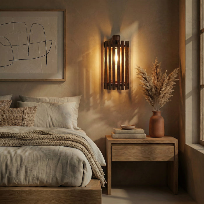 Hexa Brown Wooden Wall Light