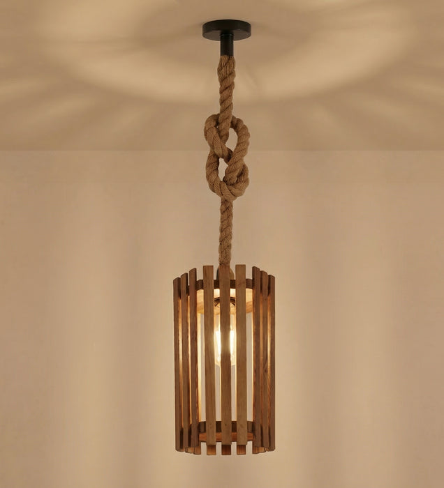 Hexa Brown Wooden Single Hanging Lamp