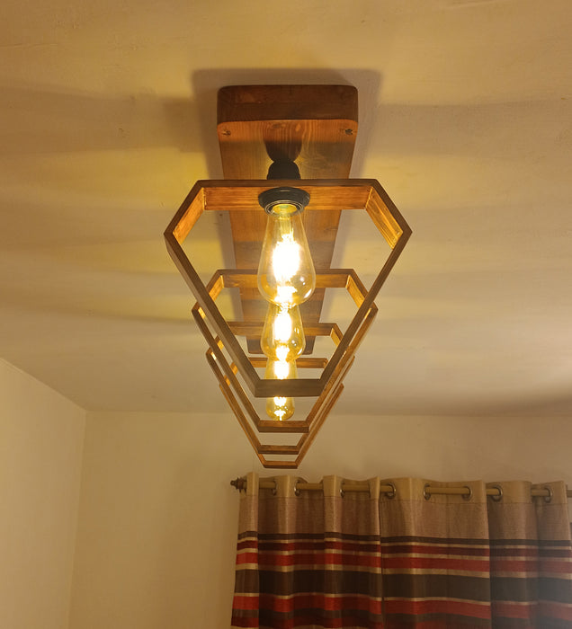 Hexad Brown Wooden 4 Series Ceiling Lamp