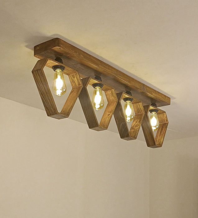 Hexad Brown Wooden 4 Series Ceiling Lamp