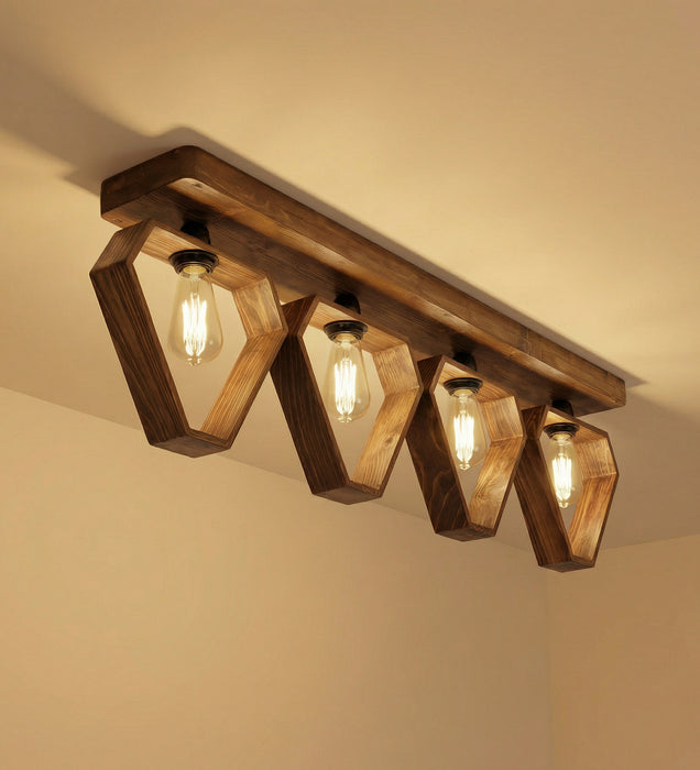 Hexad Brown Wooden 4 Series Ceiling Lamp